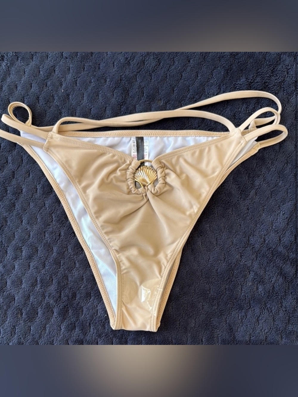 PrettyLittleThing Women’s Tan Bikini Bottom Strappy Side Tie Size 10 NWT